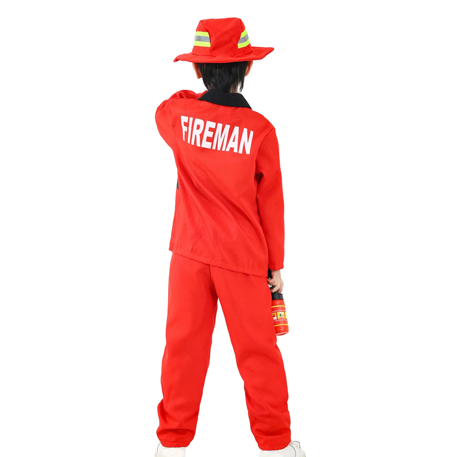 Kids Red Firefighter Costume Cosplay Uniform Party Costume Halloween Carnival Party Stage Performance Professional Role Dress Up
