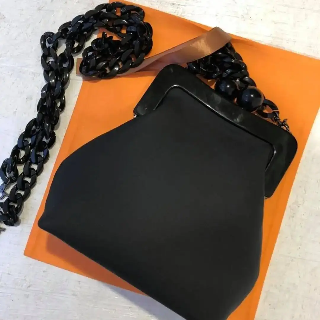 

Lost in Vintage Black Textured Matte Eco-leather Bag Kiss Lock Evening Clutch Handle Shoulder Strap 25x9x24cm