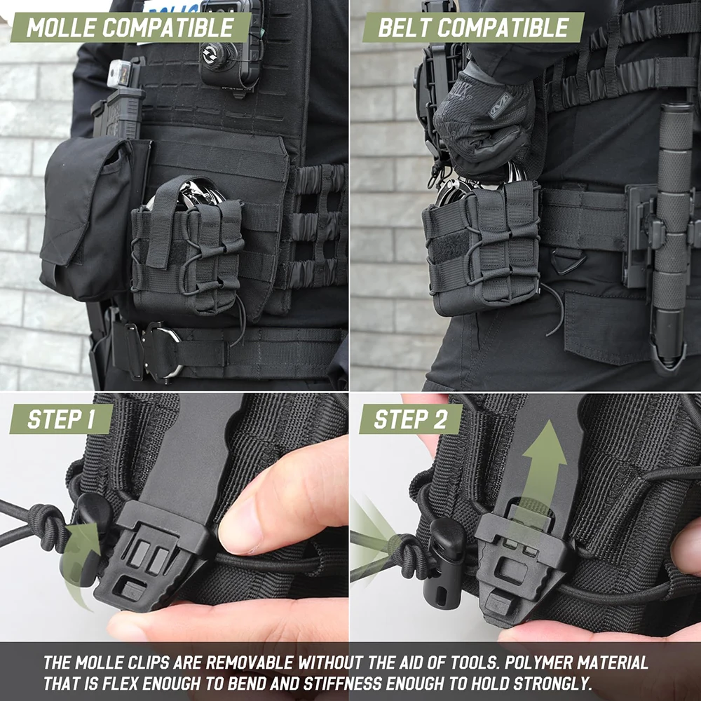 Tactical Molle Double Handcuff Holster pieghevole rigido Handcuff Law Enforcement Cuff Holder custodia per manette da esterno per cintura di servizio