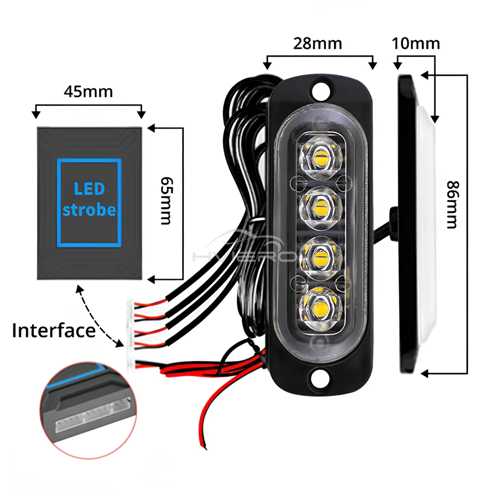 1X4 في 1 اللاسلكية الطوارئ ستروب تيار مستمر 12-24 فولت سيارة ضوء مصباح الشرطة أزرق أحمر أبيض يوم إشارة تحذير وامض منارة المسار Led