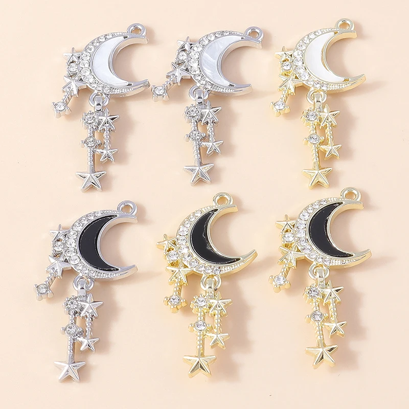 Leslie 4 Stück wunderschöne Gold-Silber-Farbe Kristall Polaris Charm für Schmuckherstellung Stern Mond Anhänger Halskette Armband Ohrring DIY – Detail 18