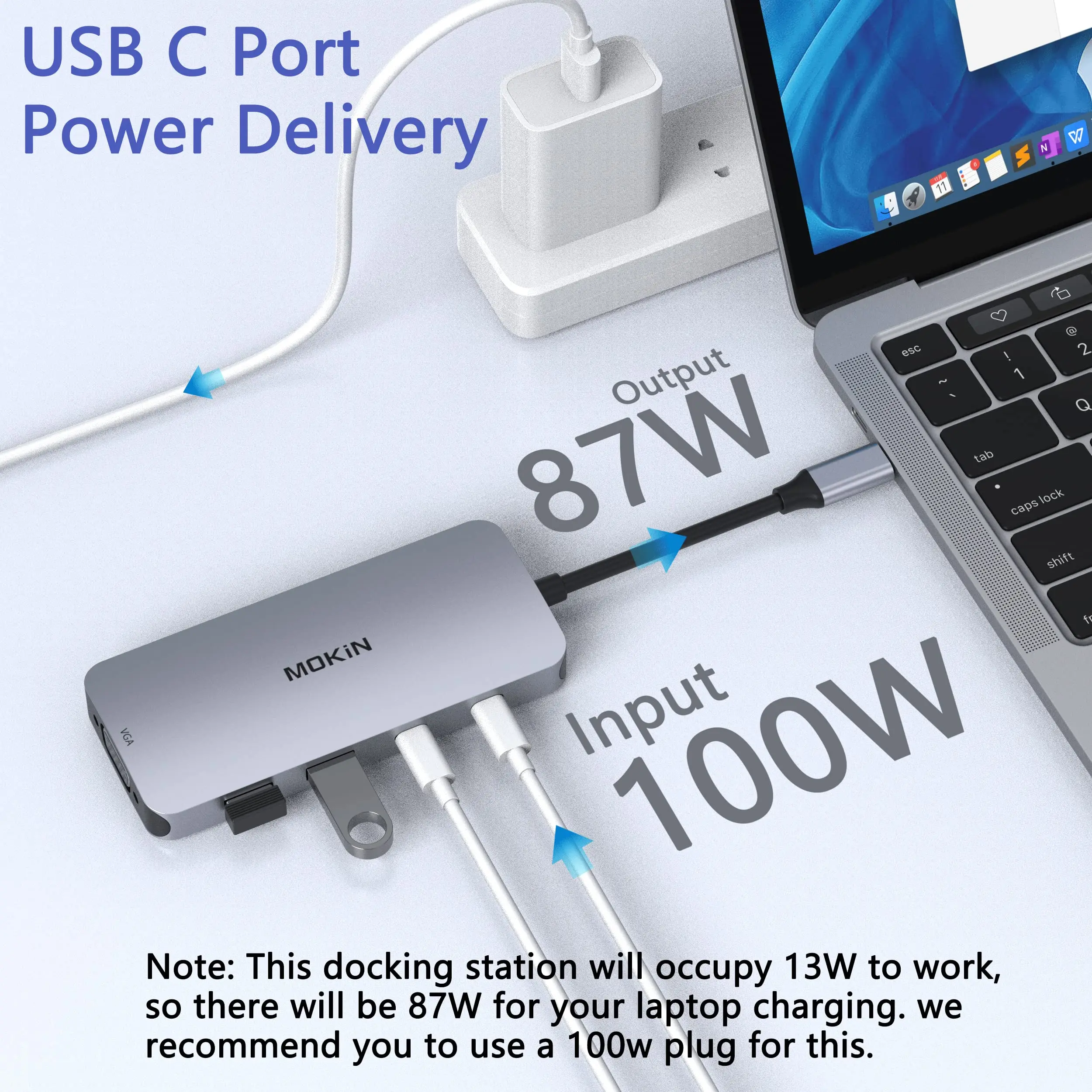 MOKiN Stacja dokująca USB Hub Adapter USB C HUB do podwójnego ładowania HDMI 4K@60Hz DP VGA PD3.0 do laptopów MacBook Pro Air 13 M1 M2