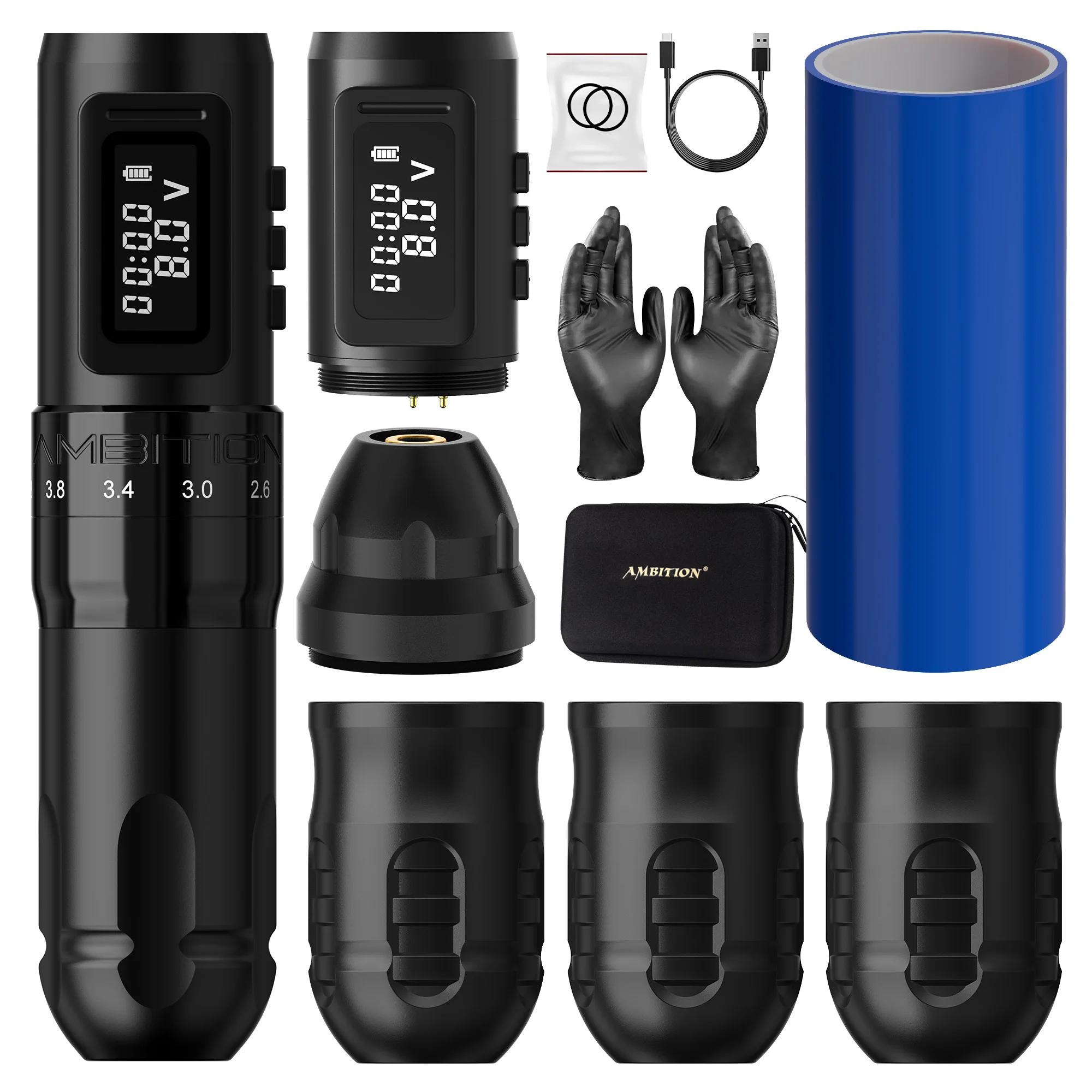 Ambition MARS-U Verstelbare Slaglengte 2.0mm-4.0mm Professionele Draadloze Tattoo Machine Pen Cartridge 1800mAh Coreless Motor voor Tattoo Artiesten