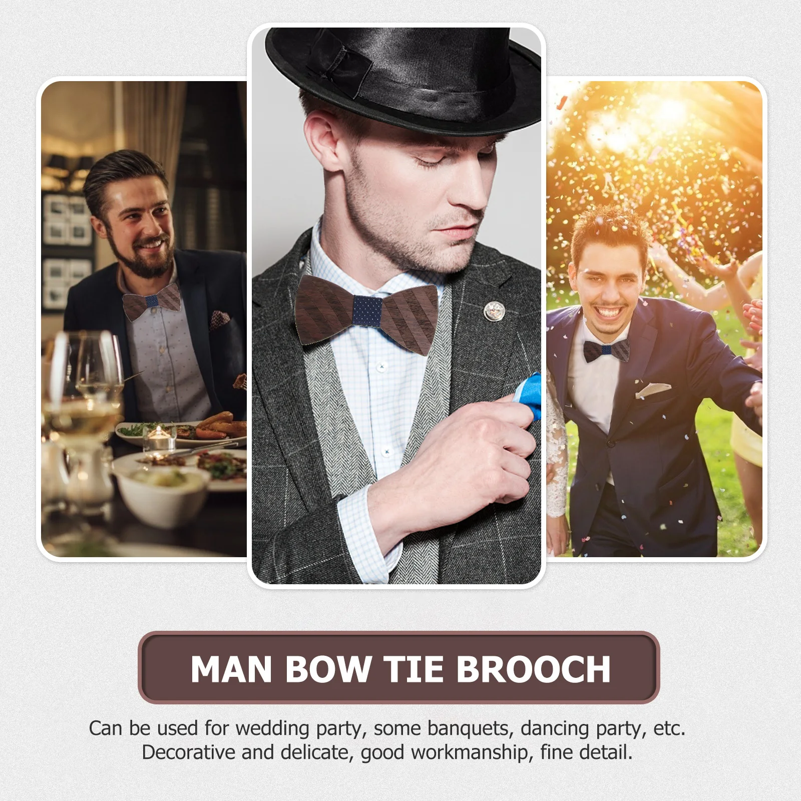 

1 set 1 Set Wooden Bow Tie Accessories For Men Wedding Party Gift Durable Classic Male Clothing Groom Cufflink Corsage Set