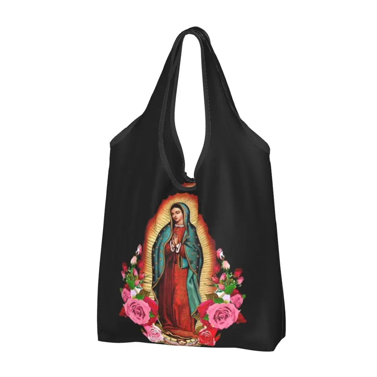 Our Lady Of Guadalupe Virgin Mary Large Reusable Bags Shopping Machine Washable Foldable Bags Lightweight Gift Eco Bags Durable