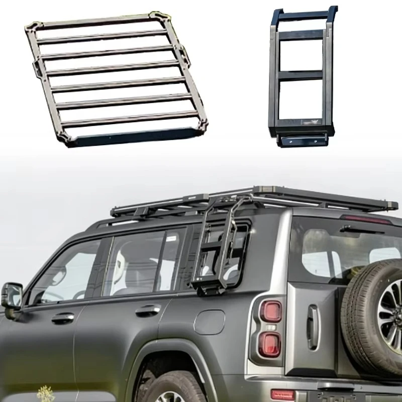 

New Upgrade 2-Piece Set Aluminum Alloy Roof Rack Roof Platform with Spoiler Folding Side Ladder for H9 2025 Accessories