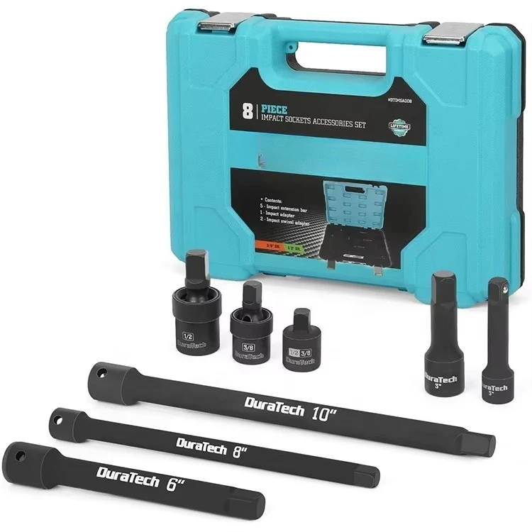 

DURATECH 8-Piece Impact Socket Adapter Set Including 3/8 In. 1/2 In. Drive Adapter Universal Joints Extension Bars OEM
