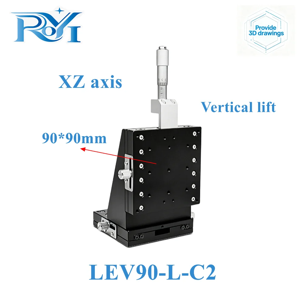 XZ Axis 90*90mm LEV90-L-C2 Sliding Table Manual Displacement Vertical-Lift Fine Tuning Platform Cross Roller Linear Guide Stage