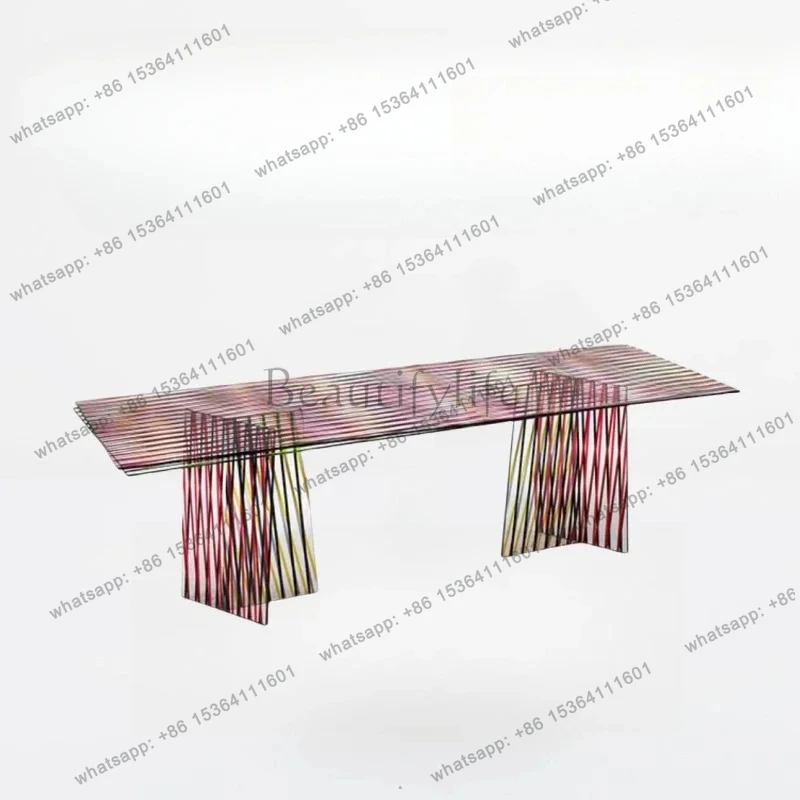

Italian glass dining table creative modern rectangular negotiation table household large flat table