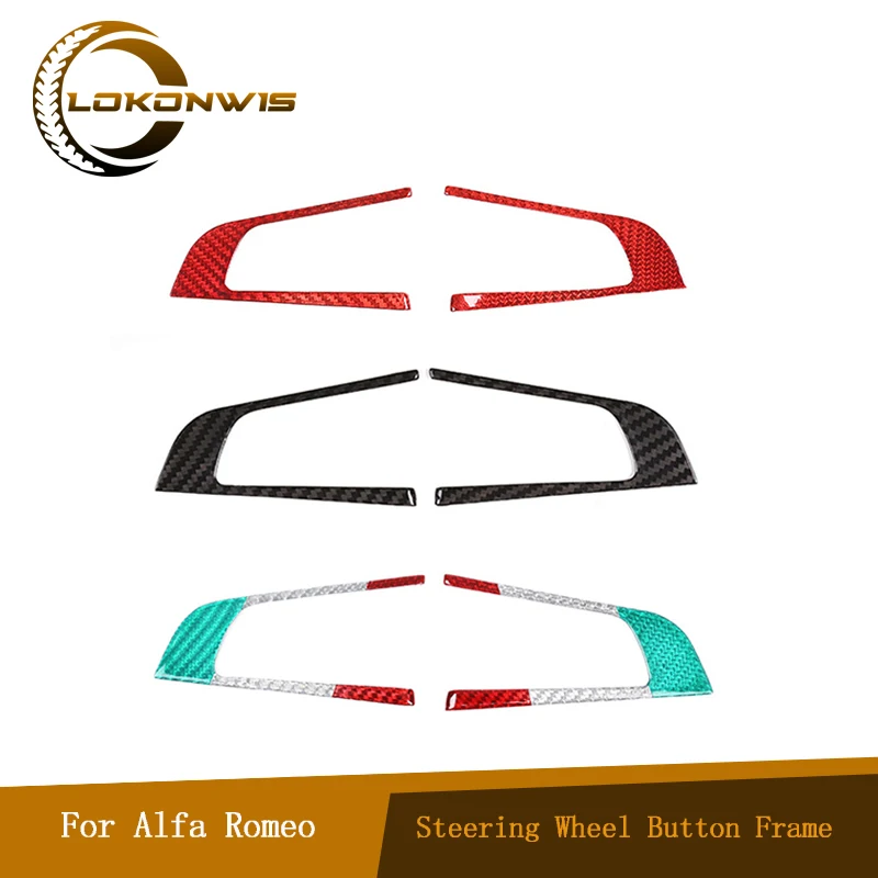 

Car Real Carbon Fiber Steering Wheel Button Frame Sticker For Alfa Romeo Giulia Stelvio 2017-2019 Interior Decoration Trim