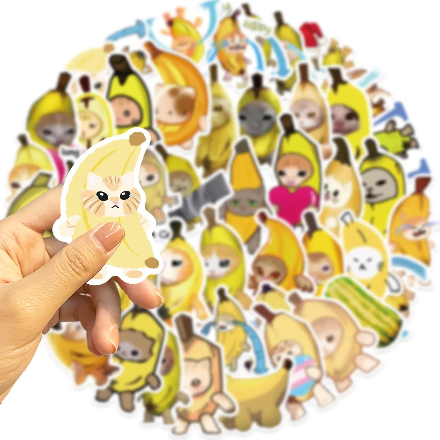 50Pcs Cute Cartoon Crying Banana Cat Stickers Funny Meme Graffiti Decals for Laptop Suitcase Waterproof Sticker Kids Toys