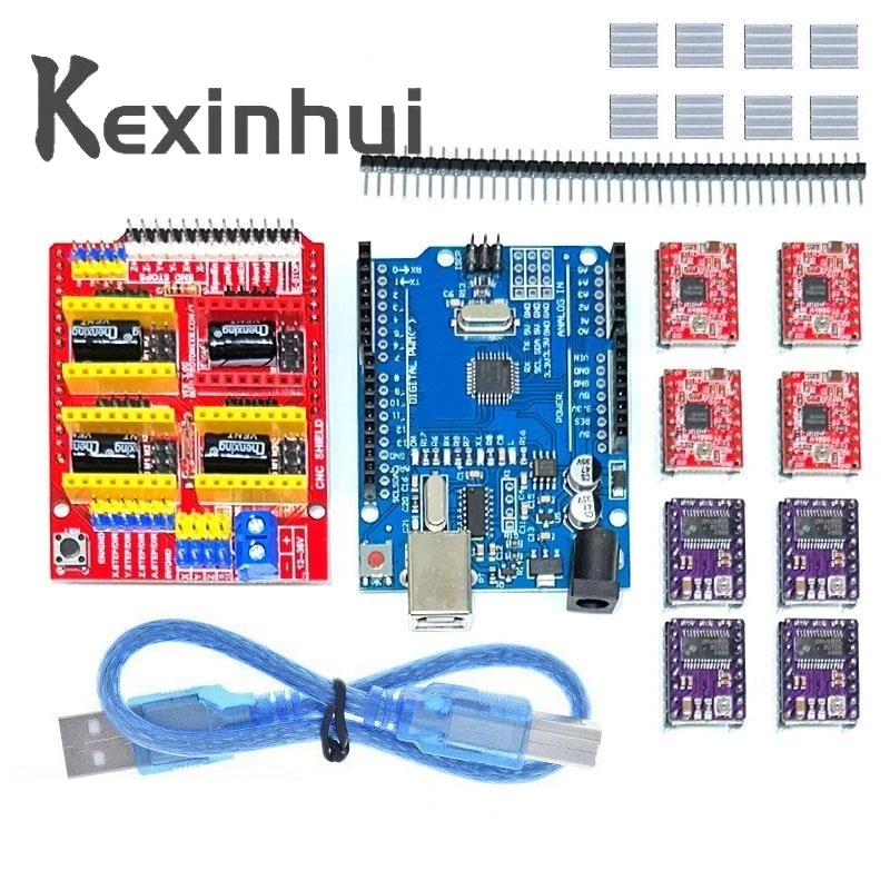 CNC Shield V3 Engraving Machine 3D Printe+ 4pcs DRV8825 Or A4988 Driver Expansion Board For Arduino + UNO R3 With USB Cable