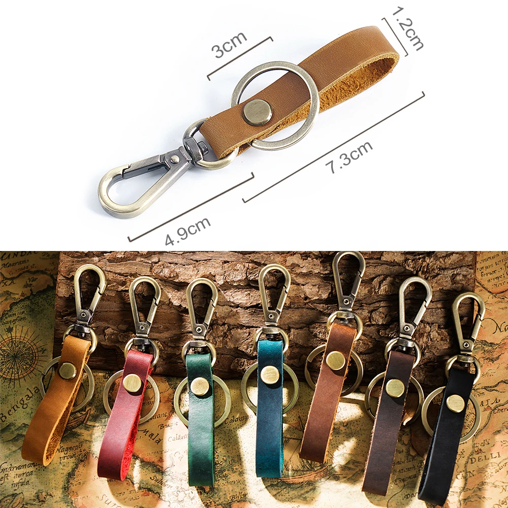 

AIGUONIU High Quality Crazy Horse Keyrings Genuine Leather Keychains Promotion Key Rings Gift Key Ring Custom Logo Personalized