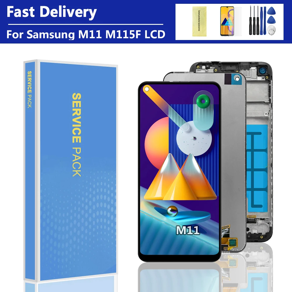 ЖК-дисплей для Samsung M11, сенсорный экран, дигитайзер, стекло в сборе для Samsung M115 M115F M115G/DS, ЖК-дисплей с рамкой