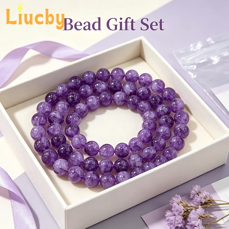 Natürliche lila Amethyst runde lose Perlen Kristallstein-Abstandsperlen für DIY Armband Halskette Ohrring handgemachter Schmuckzubehör – Detail 4