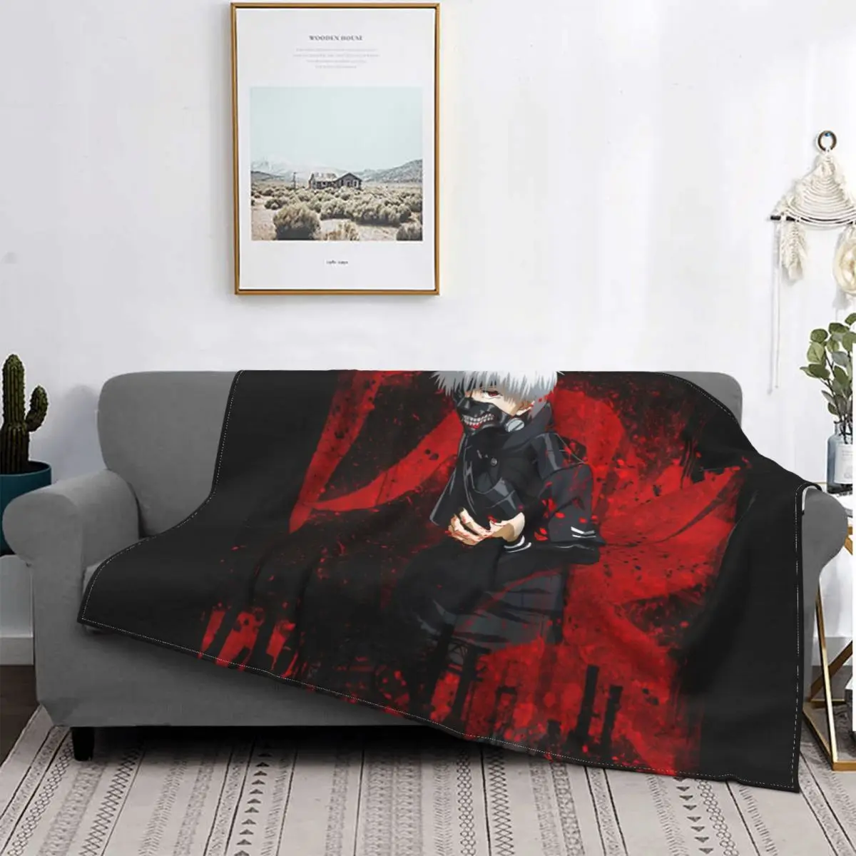 Tokyo Ghoul Kaneki Blankets Fleece Summer Japanese Manga Anime Harajuku Horror Multi-function Lightweight Thin Throw Blankets