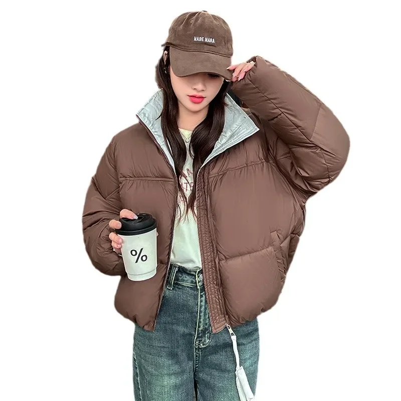 Parki damskie ze stójką, długi rękaw, grube płaszcze, krótki płaszcz, jednolite, zapinane na zamek, łączone kurtki, kieszenie, casualowe, eleganckie, jesień-zima