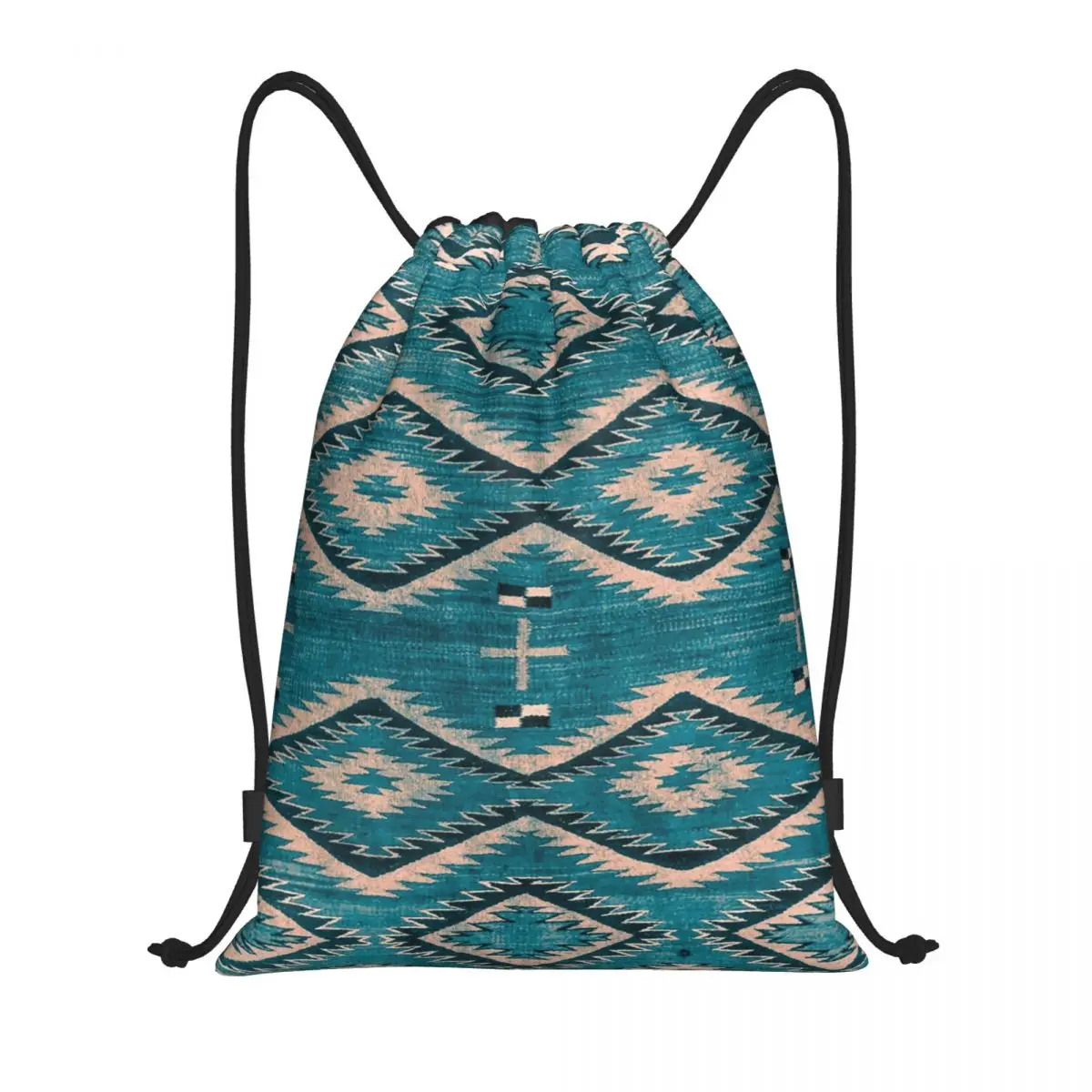Navajo Horse Saddle Blanket Drawstring Bag for Training Yoga Backpacks Men Women Dusty Turquoise Green Sports Gym Sackpack