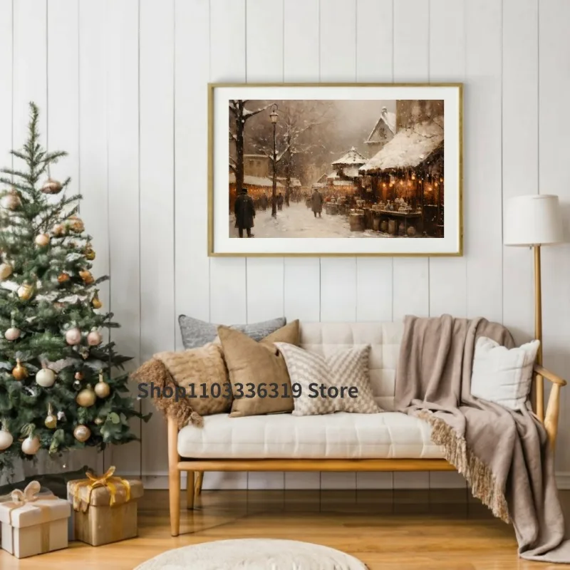 Vintage Winter/Christmas Ski Snow Rural Landscape Art Poster Canvas Painting Wall Print Picture for Living Room Home Decor