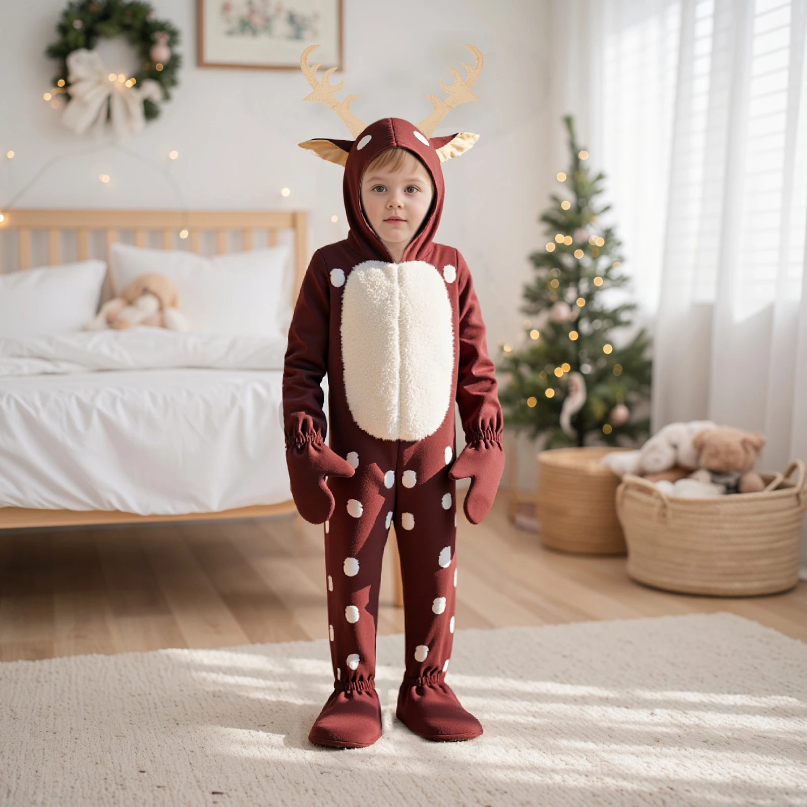 أطفال بنين بنات الحيوان زي الغزلان زي لعب الأدوار مقنعين طويلة الأكمام السروال القصير ليوبارد تأثيري حلي حللا #5