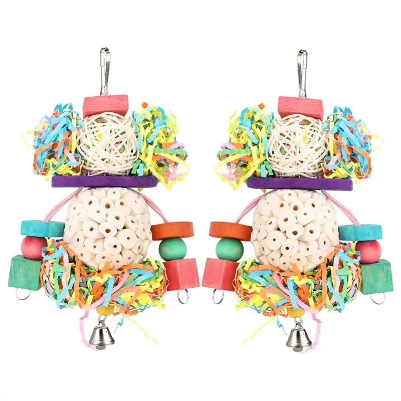 A45I Bird Toys Conure Toys Hanging Natural Soft Sola Ball Beak Chew Shred Forage Toys for Parrots,Cockatiel,Conure 2Pcs