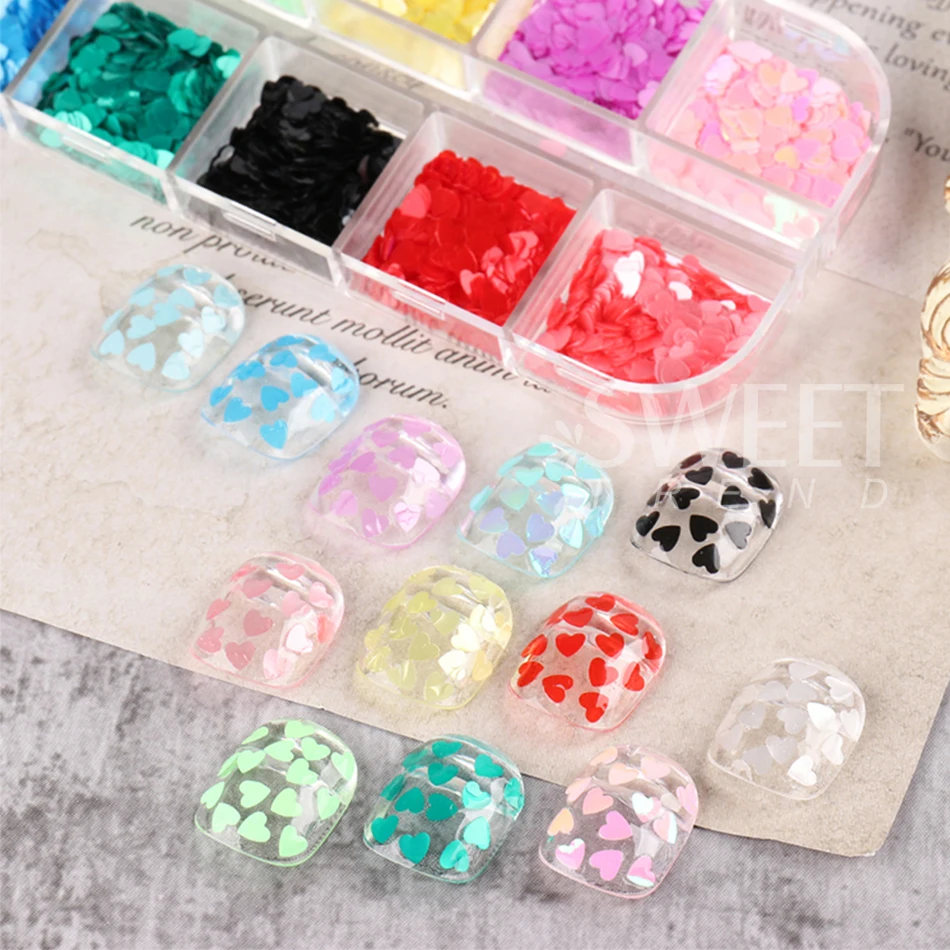 12 شبكة لون الحلوى القلب بريق مسمار الترتر المجسم الملونة الحب القلب رقائق تألق مسمار الفن اكسسوارات الديكور #4