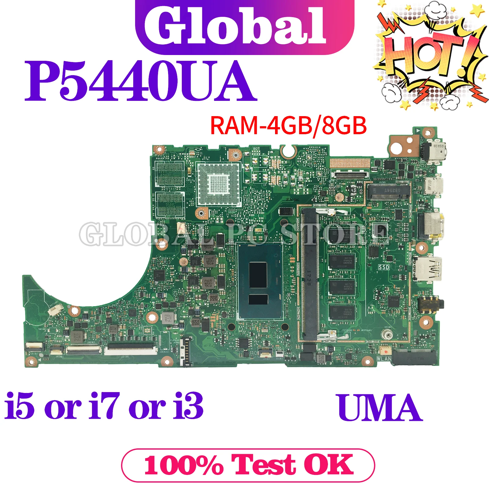 Imagem -02 - Placa-mãe Portátil para Asus Experimtbook Mainboard para Asus P5440uf P5340uf P5340uf P5240uf P5240ua P5440u P5340u P5240u P5240u i3 i5 i7