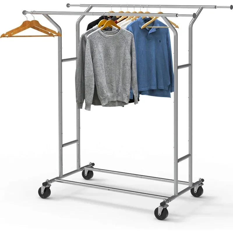 Heavy Duty Double Rail Clothing Garment Rack, Chrome