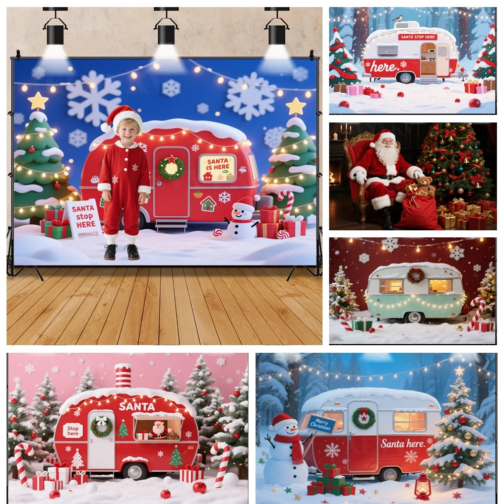 

Christmas Car Fireplace Backdrop Rustic Nature Inspired Kids Family Photography Portrait Studio Background Winter Seasonal Decor