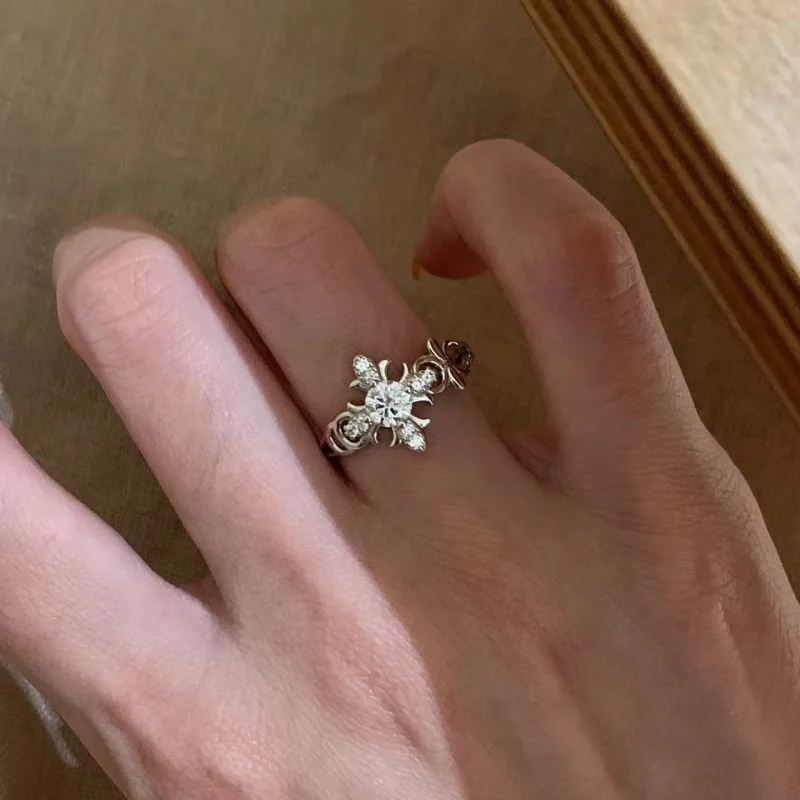 Fashion Zircon Cross Opening Rings for Women Classic Fine Jewelry Minimalist Personality Accessories image 4