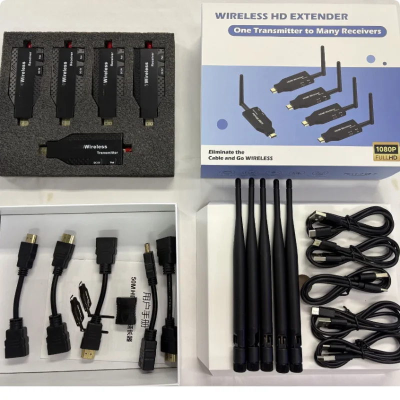 1080P HD Wireless Audio Video Transmitter Receiver Extender for 1 TX-4 RX PS4 Camera Laptop PC to TV Monitor Projector