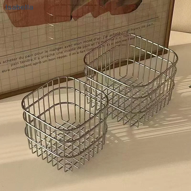 

★Metal Desktop Storage Basket Iron Art Storage Basket Coffee Miscellaneous Items Kitchen Desktop Organizer Makeup Storage Box