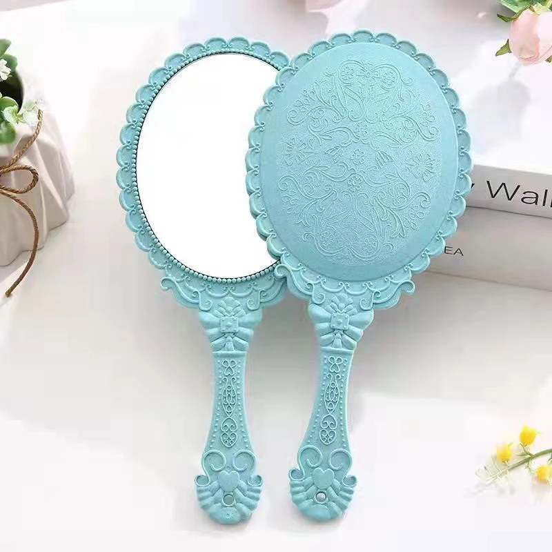 Portable Vintage Makeup Mirror Hand Hold Oval Round Mirror Noble Restore Ancient Ways Court Mirror Makeup Beauty Tool