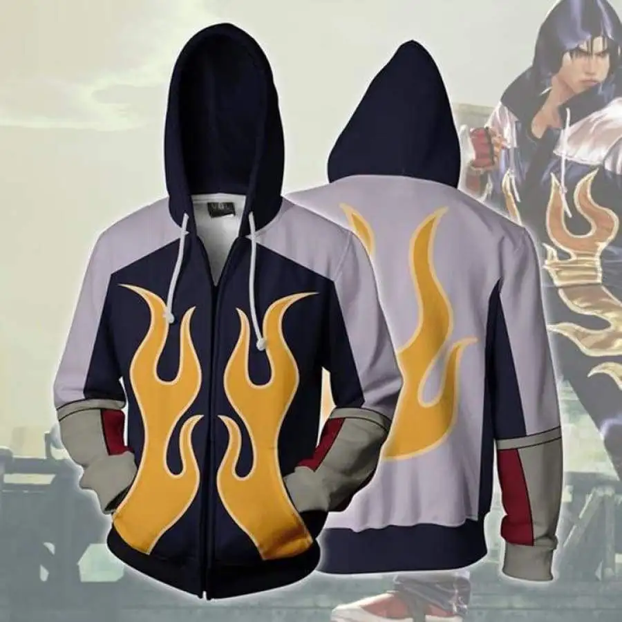 Games Tekken Fighting Kazama Jin Cosplay Costume Hooded Sweatshirt Unisex Kazama Jin Casual Sports Sweater For Halloween Suit