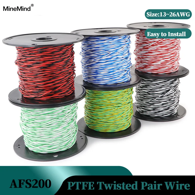 3/8/15m AFS200 PTFE Wire 26/24/22/20/18/17/15/13AWG 600V Twised Pair FEP Insulated Tinned Copper High Temperature Electric Cable