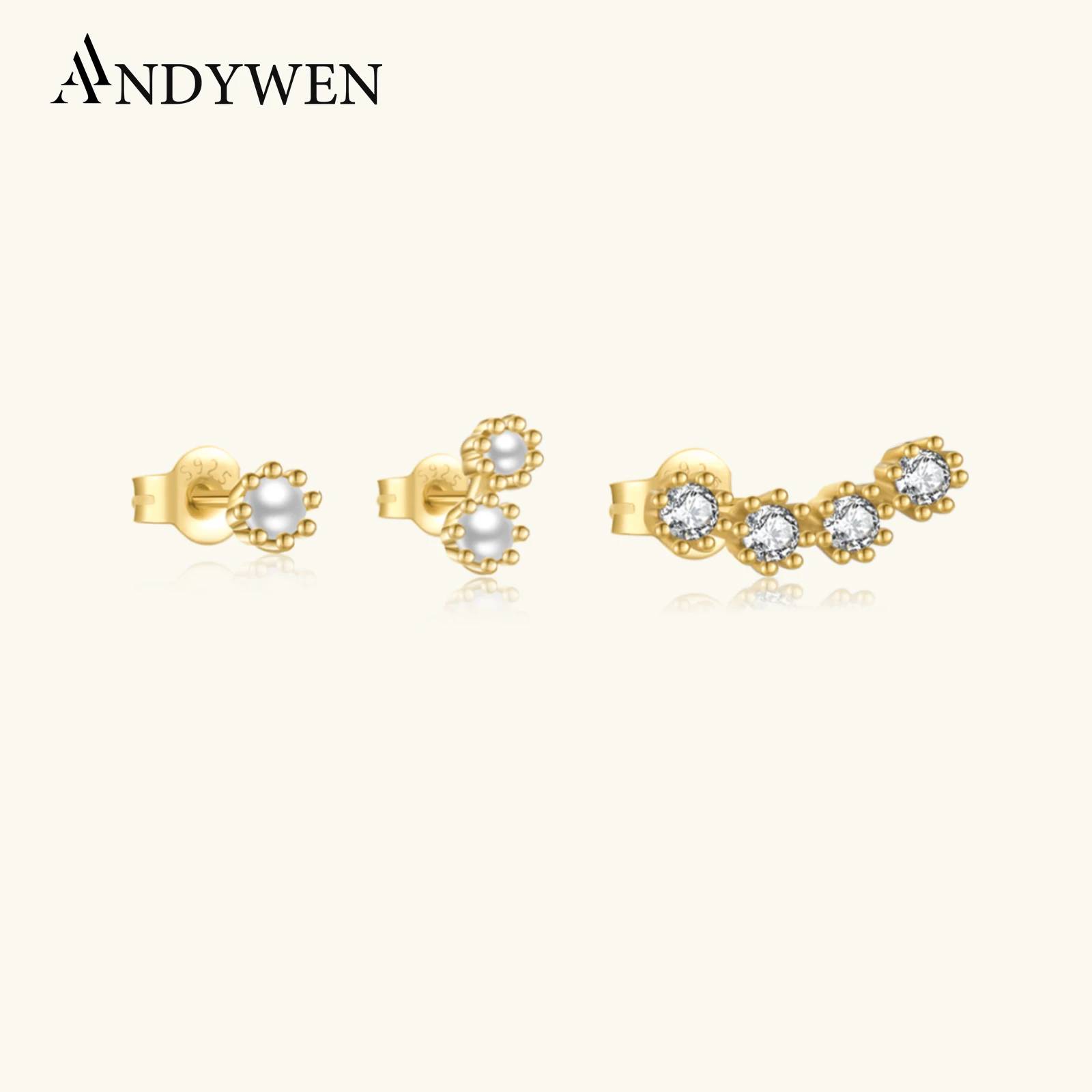 

Серьги ANDYWEN из стерлингового серебра 925 пробы золотистые 3 шт./компл. женские роскошные ювелирные украшения в классическом стиле для вечеринки