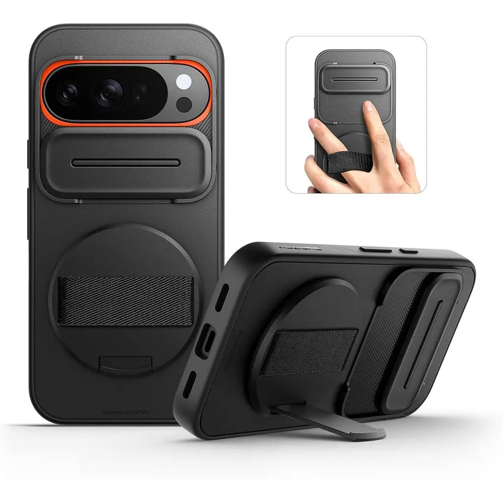 

SURITCH for Google Pixel 10 Pro XL Case with 360° Rotatable Hand Strap Phone Grip Holder & Invisible Kickstand & Slide