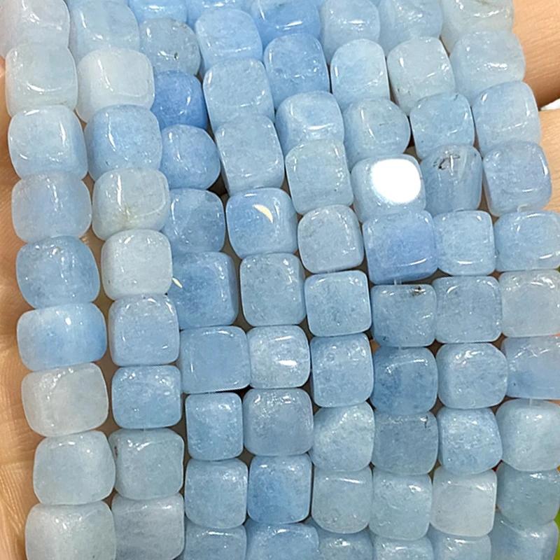 8x8MM Rough Square Imitate Aquamarine Chalcedony Natural Stone Loose Spacer Beads for Jewelry Making DIY Bracelet Accessories