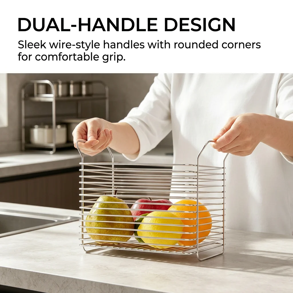 Openwork Storage Basket Elevated Bottom Stackable Storage Basket Basket For Kitchen 304 Stainless Steel Wire Organizer For Study