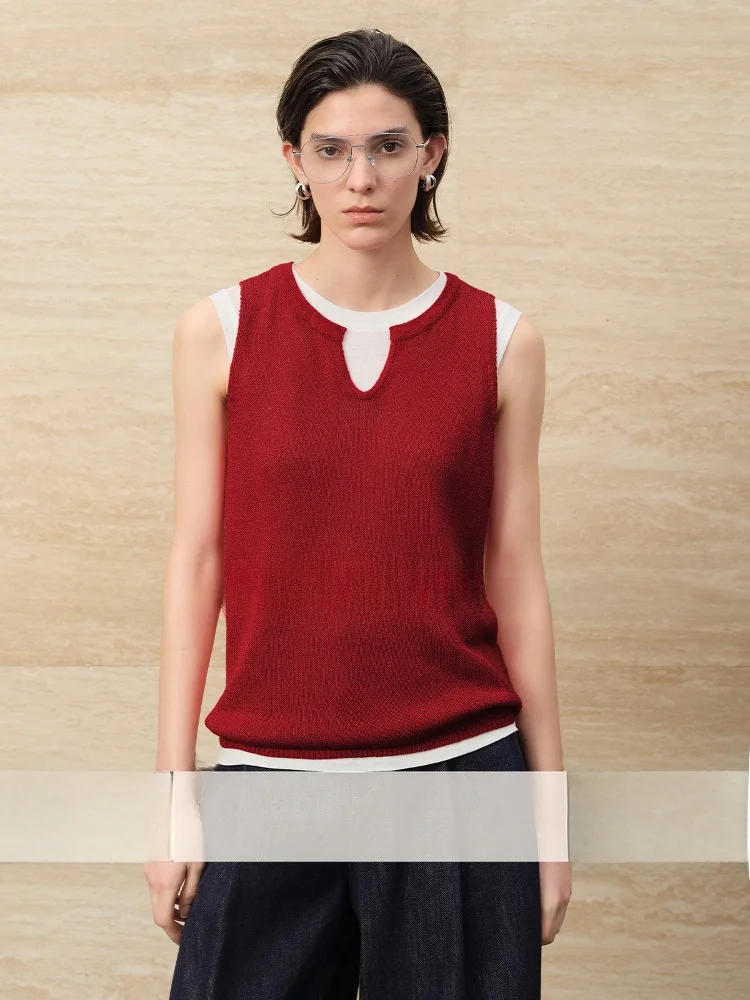 

COOBLOOM Danfeng Red V-Ne Svel Knitted Base irt Women's Slim Fit Summer Top Faionable Inner Wear Casual Sle