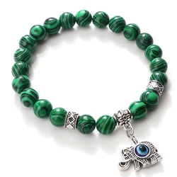 Classic Malachite Beads Bracelet for Women Men 8mm Natural Stone Evil Eye Palm Elephant Turtle Charm Bracelets Yoga Jewelry Gift