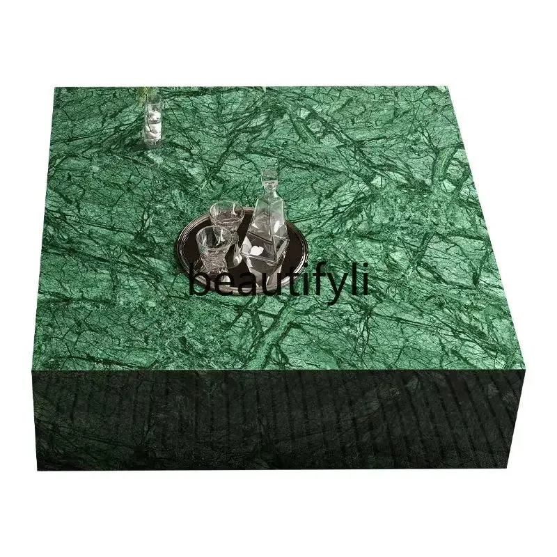 Living room modern simple square imported natural Indian green marble coffee table