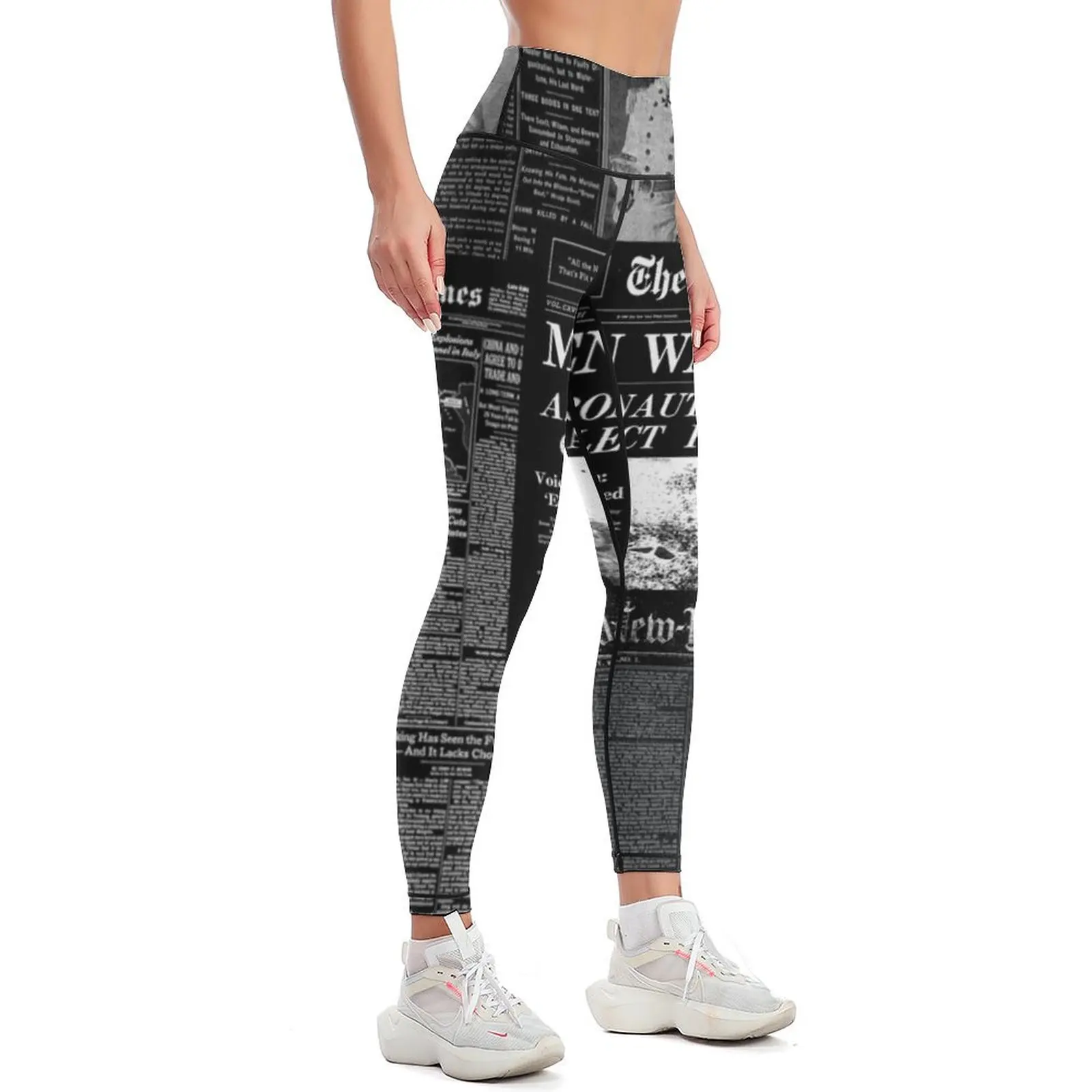 Newspaper print [black] Leggings push up legging gym wear Womens Leggings