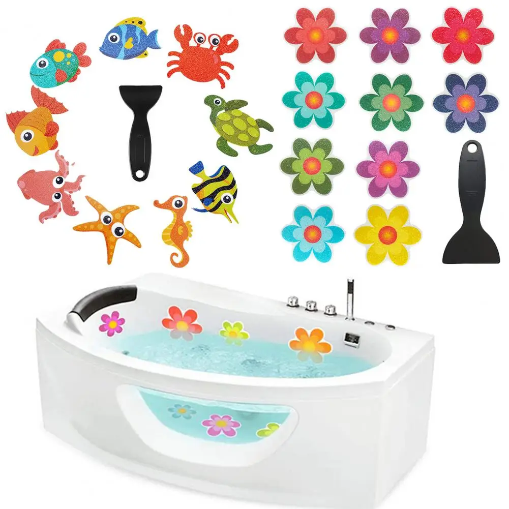 

1 Set Bathtub Sticker Bright Color Flower And Animal Pattern Adhesive Decals Anti-Slip Shower Stickers Decals For Home Bathroom