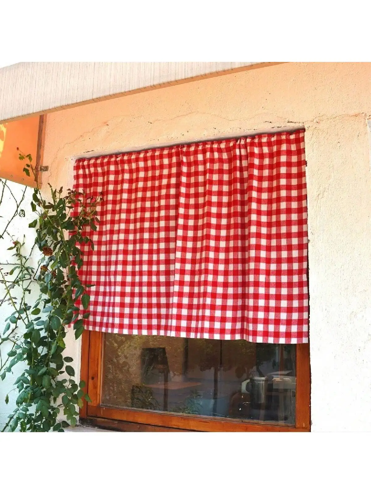 

1pc Red White Gingham Valance Curtain Farmhouse Style Window Decor for Kitchen Dining Room