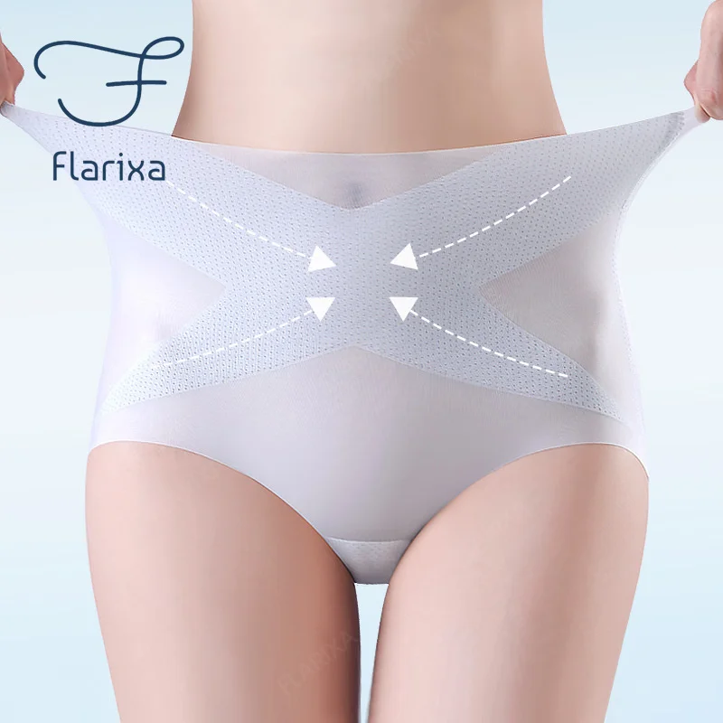 Flarixa 3PCS Seamless High Waist Panties for Women Ultra Thin Ice Silk Panties Comfort Briefs Antibacterial Underwear Underpants