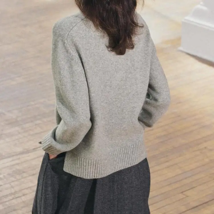 

Autumn Winter New Arrival Women's Loose Casual Long Sve Stand Collar Flat Needle Knitted Sweater Polyester Fiber Regular Fit