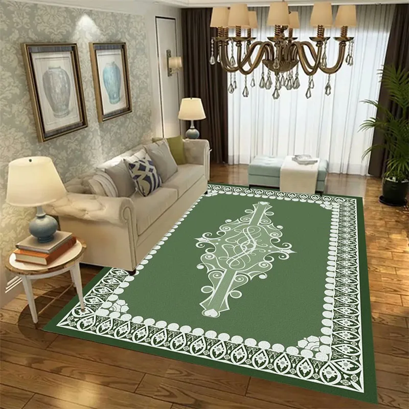 

Reese Velvet Short Fleece Living Room Carpet Bedroom Rugs European Classical Retro Green Pattern Bedside Sofa Table Floor Mats