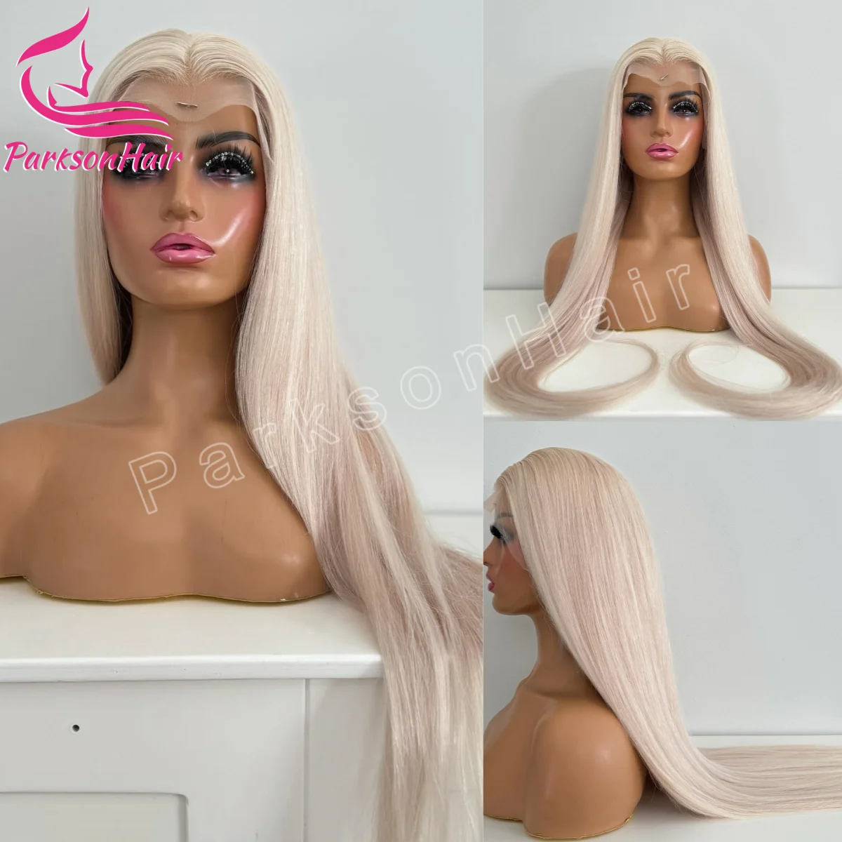 باروكة شعر بشري بلون بلاتيني عالي الدقة 100% مستقيمة 60 #   13x4 الدانتيل السويسري شعر مستعار أمامي كامل الرماد شقراء الشعر المستعار الإنسان للنساء