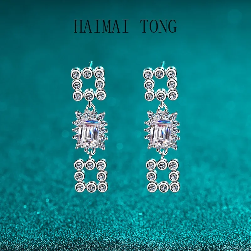 

Серьги HAIMAITONG с сапфирами и муассанитами из платины Pt950 с подвесками-кисточками и полной инкрустацией бриллиантами, универсальный комплект украшений для ушей